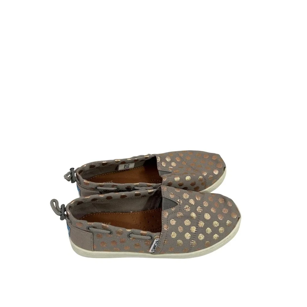 TOMS Slip On Shoes Size Y3 Grey Rose Gold Polka Dot Alpargata Kids